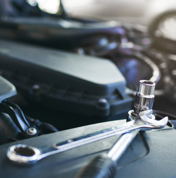 mechanical workshop, tools in the car engine